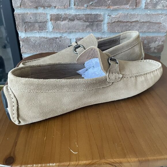 NEW Nordstrom Rack Men's Leather Driving Loafers Size 11.5M Tan Brazil Buckle - Picture 14 of 16